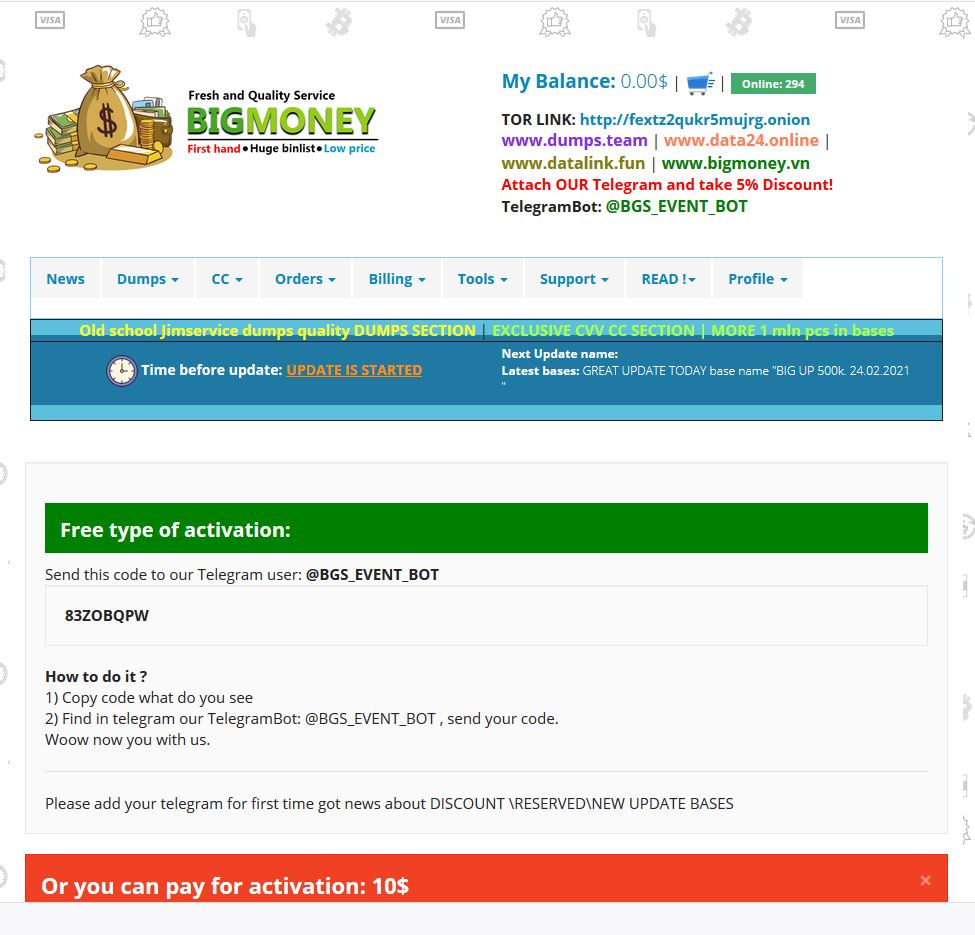 Big Money - Darknet Card shop run by Dumps Team