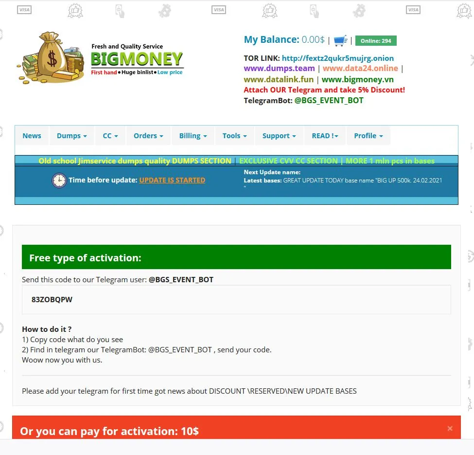 Big Money - Darknet Card shop run by Dumps Team