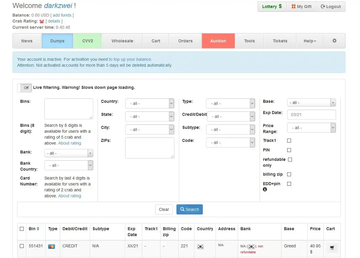 Brian's Club - General Darknet Card Shop
