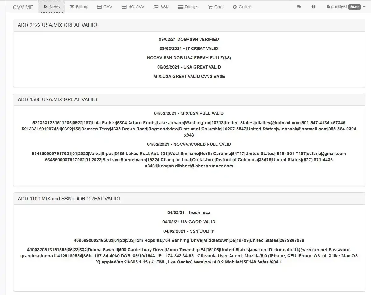 CVV.ME - Darknet Card Shop with automatic checker