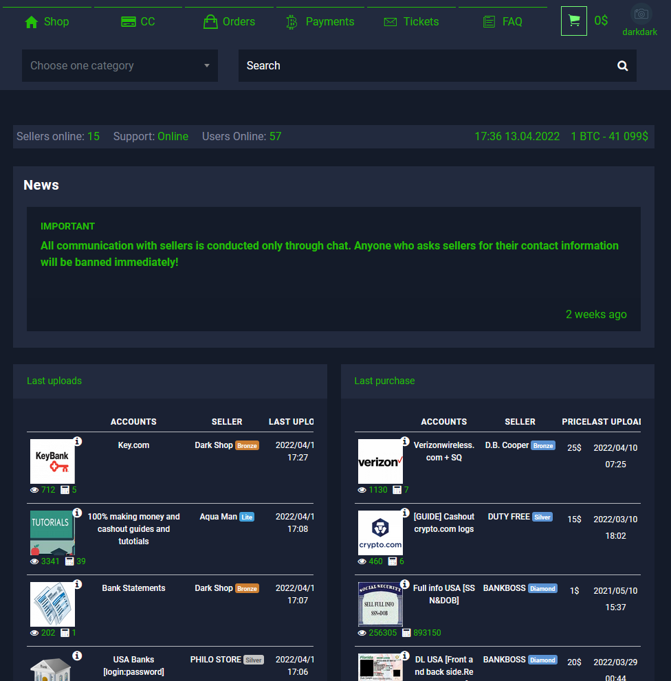 Database Market - Darknet Market for CCs and financial info