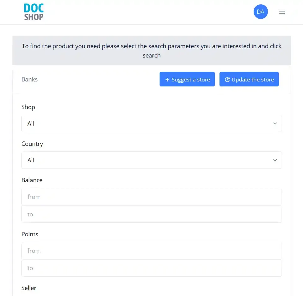 DOC-Shop - General darknet shop for cards and accounts