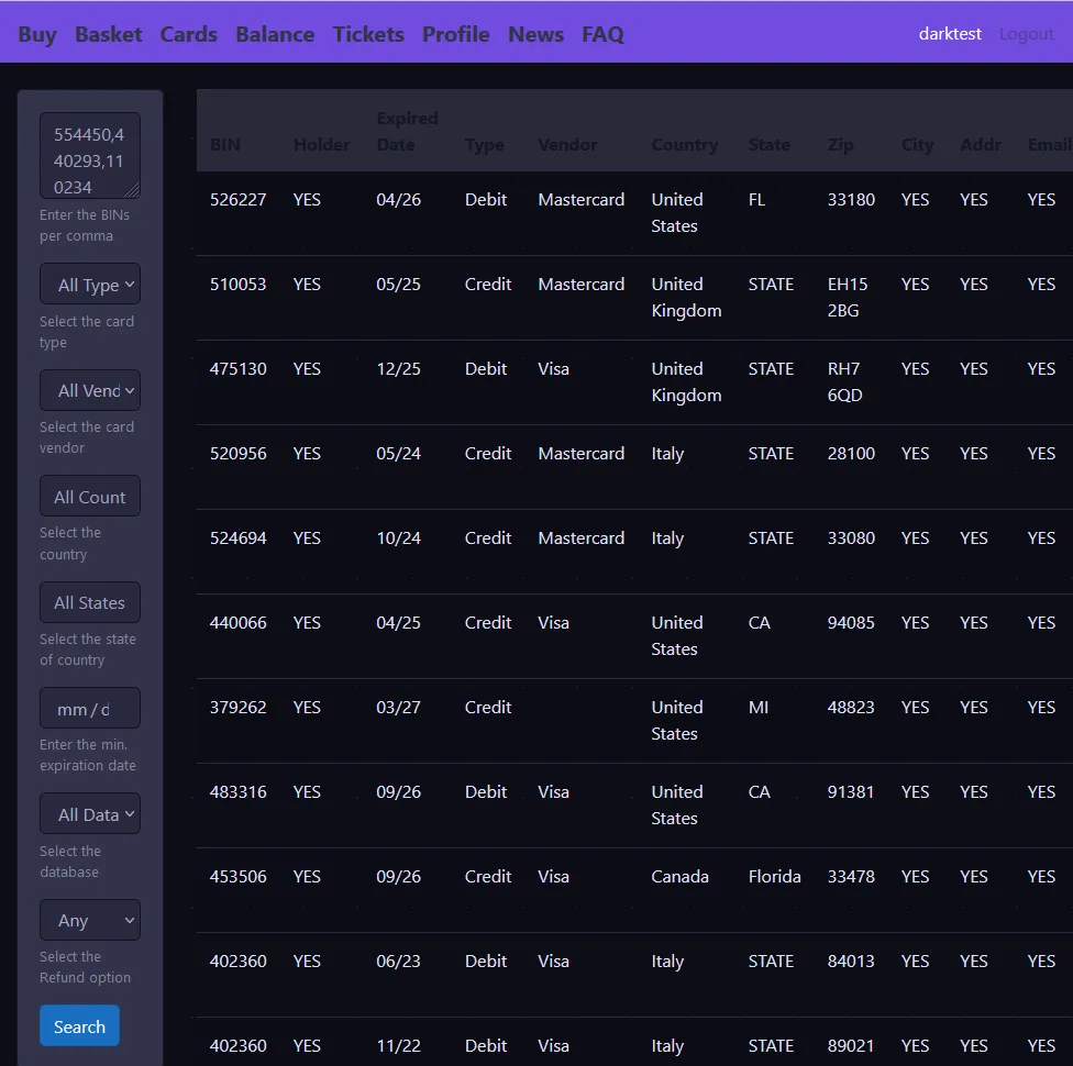 Rondastore - darknet card shop specialized in credit cards