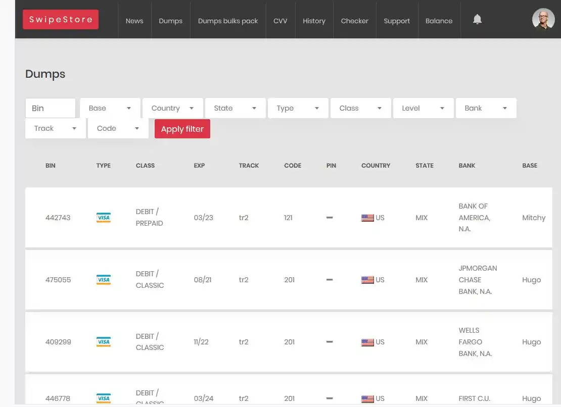 SwipeStore - General Darknet Card Shop