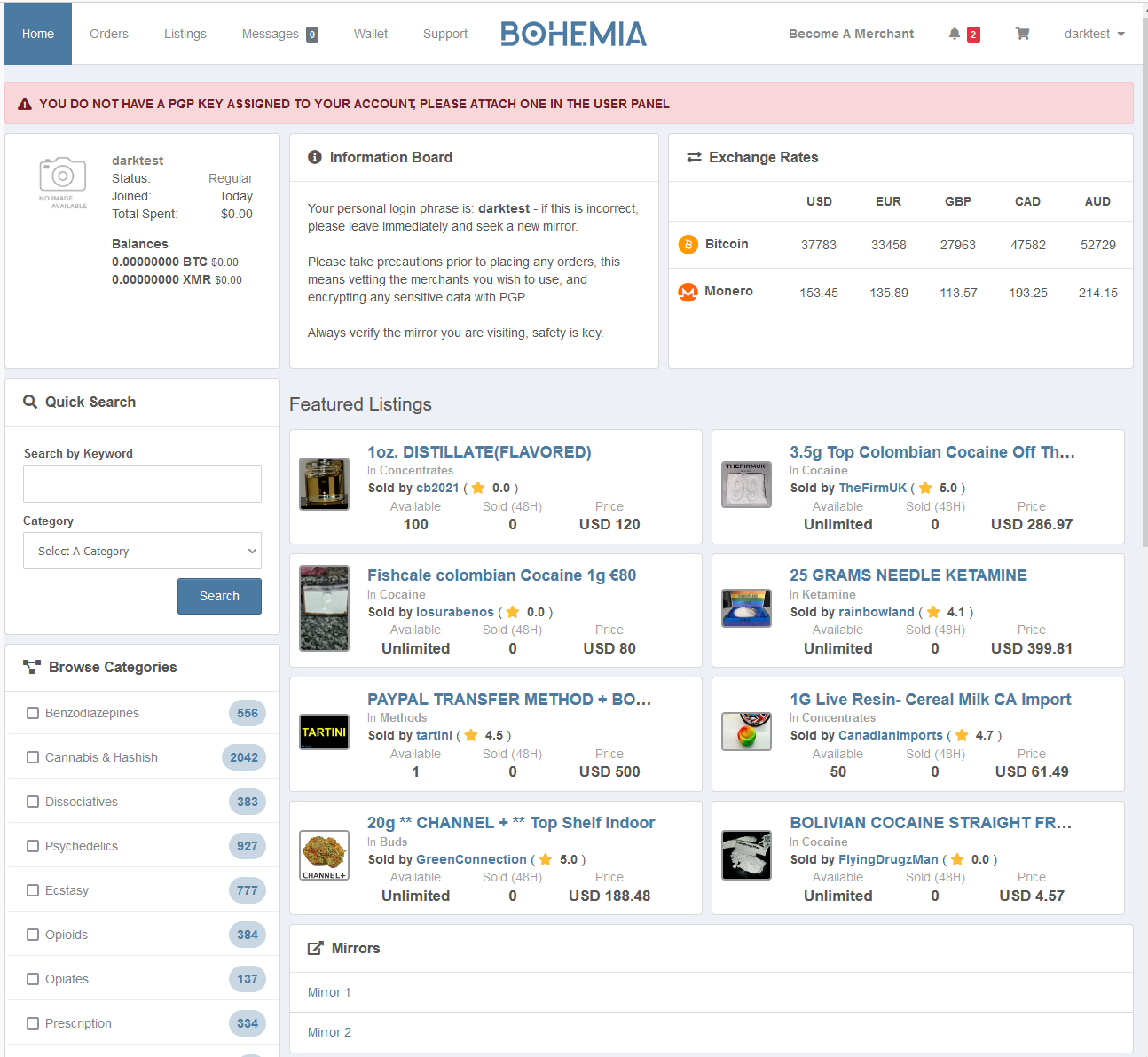 Bohemia - all purpose darknet market with focus on drugs