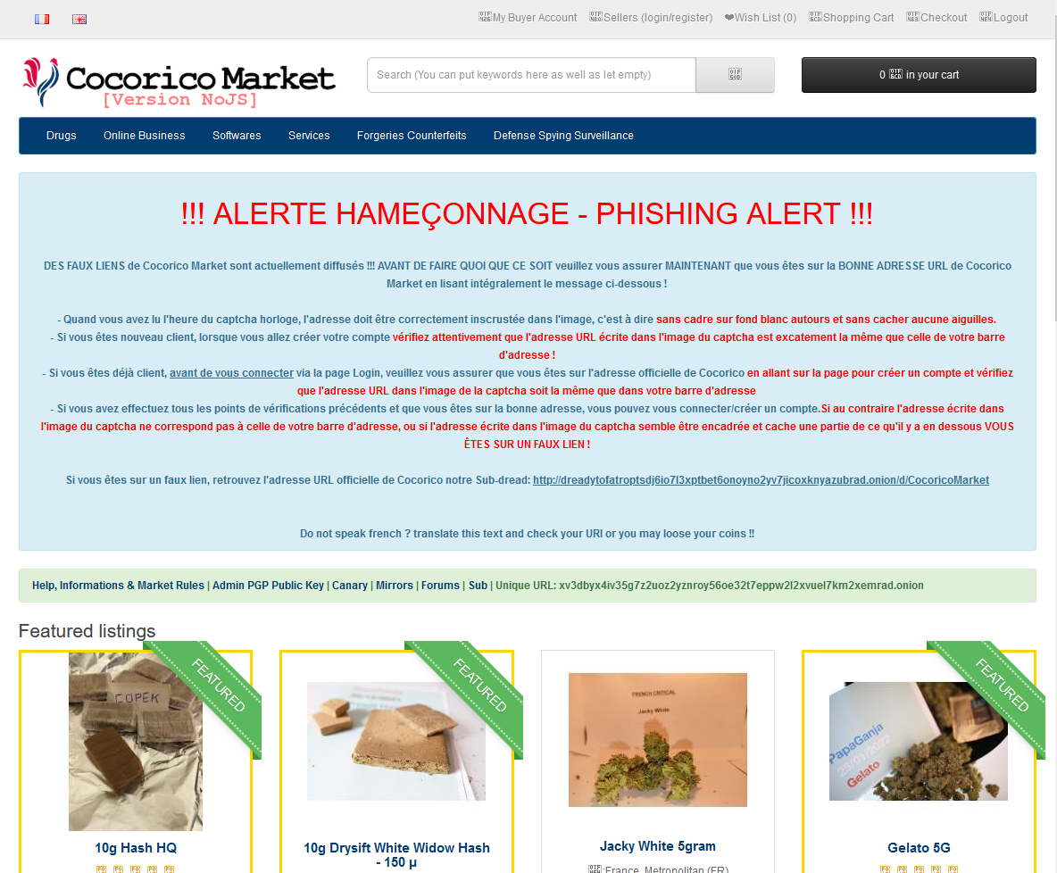 Cocorico Market - drug-focused all-purpose darknet market