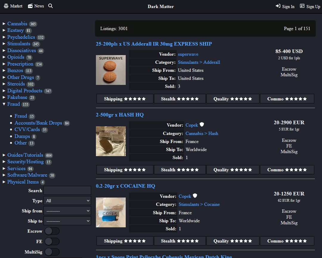 Dark Matter Market - Generic Dark Web Market