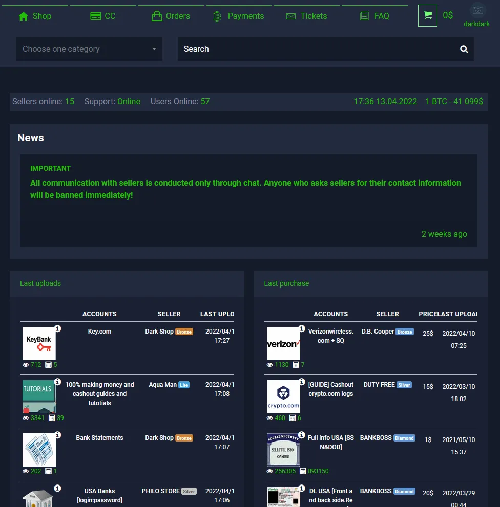 Database Market - Darknet Market for CCs and financial info