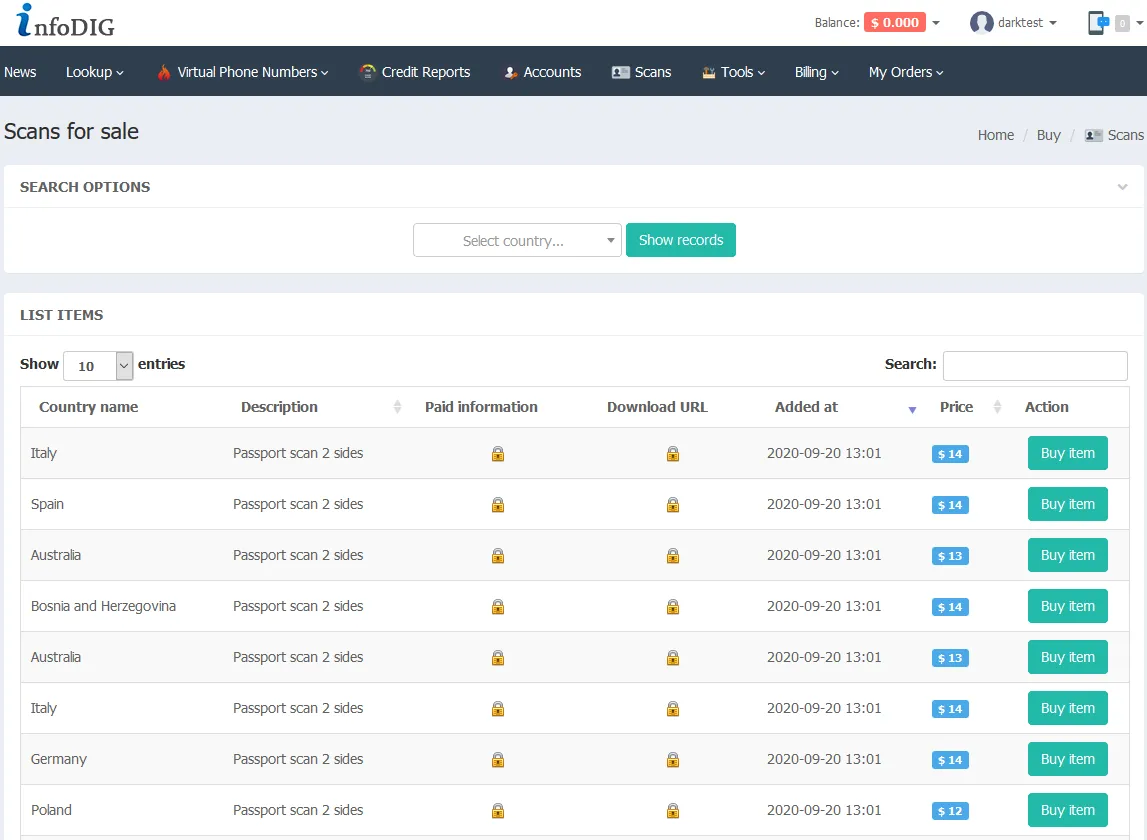 Infodig - Fraud-Specific Darknet Market with Clearnet access