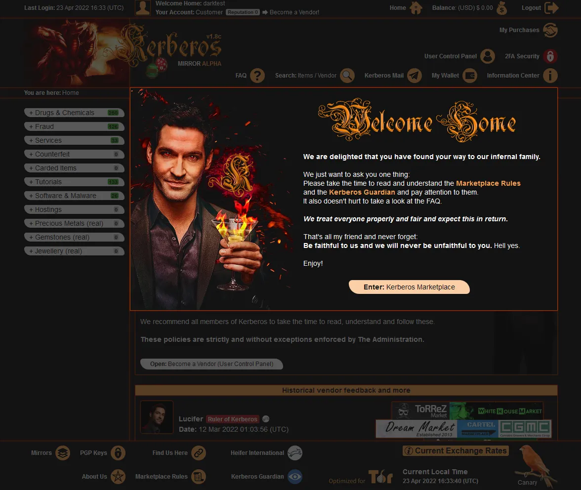 Kerberos Market - all-purpose darknet market