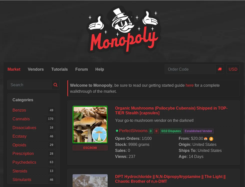 Monopoly - Established Darknet Market Focused on Drugs