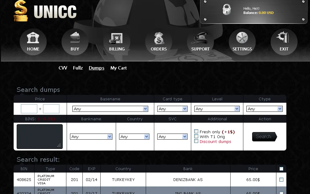 UniCC - Darknet market specialized on Credit Cards